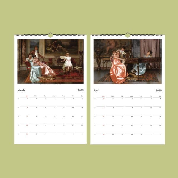 2026 calendar with classical art illustrations.