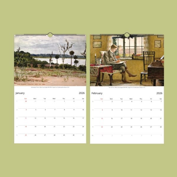 2026 calendar with art for January, February