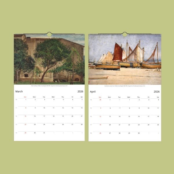 2026 calendar with March and April artwork.