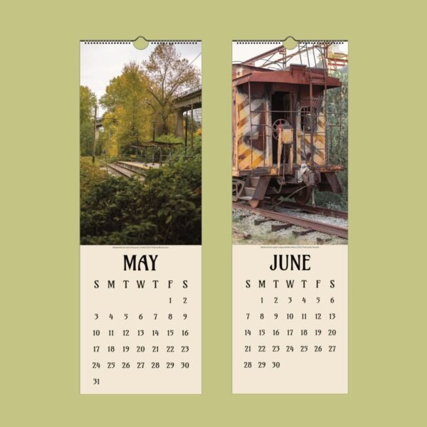 Vintage railway calendar, May and June months.