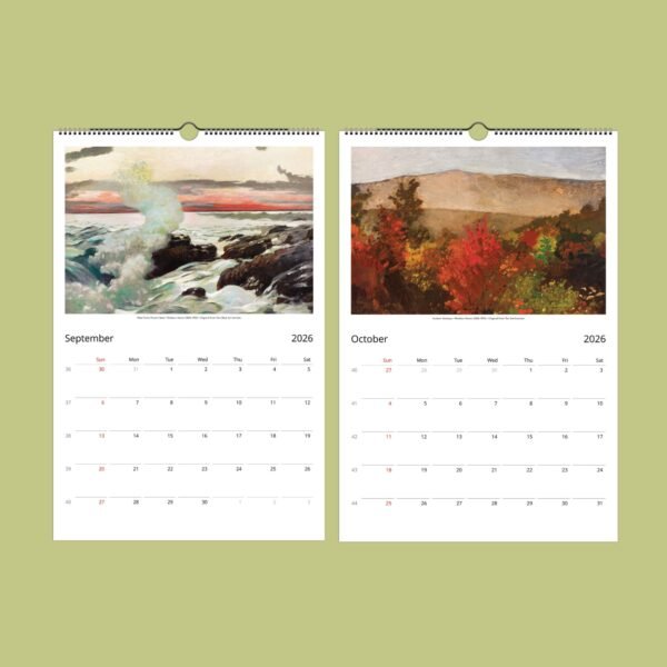 2026 calendar with September and October paintings.