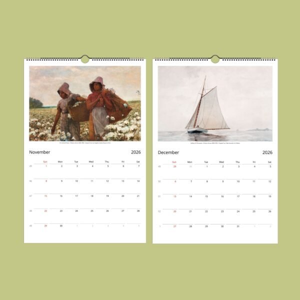 2026 calendar with November and December pages.