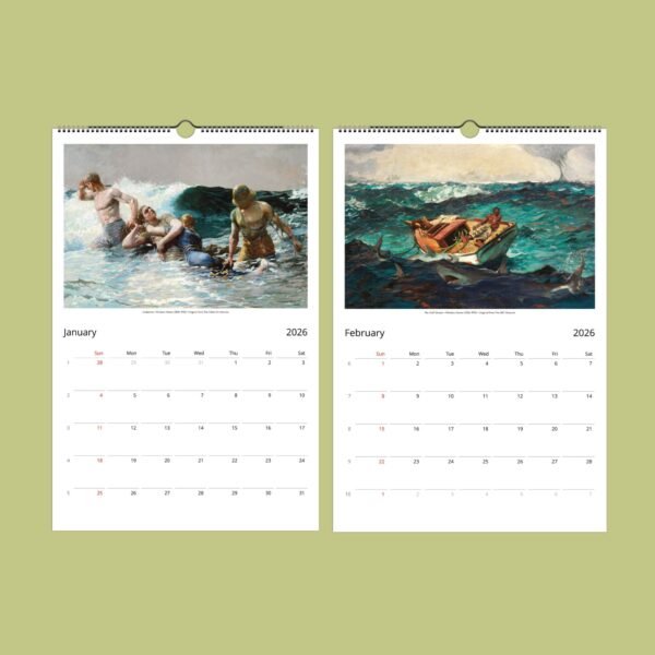 2026 calendar featuring Winslow Homer paintings.