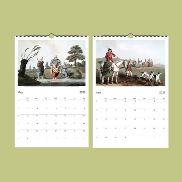 Vintage illustrations on May and June 2026 calendar.