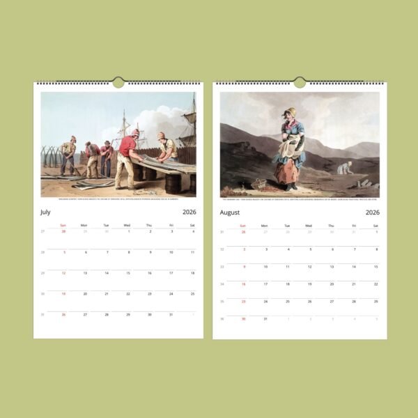 2026 calendar showing July and August illustrations.