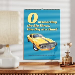 Calendar featuring vintage yellow car illustration.