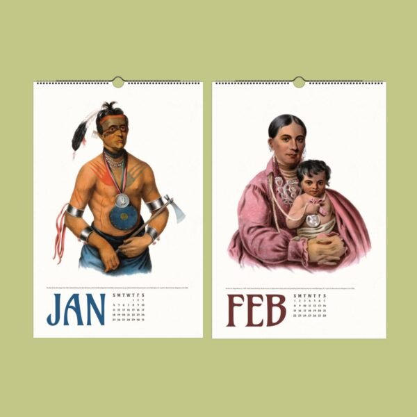 Traditional portraits on January and February calendars.
