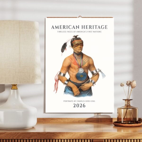 2026 calendar featuring Native American portrait art