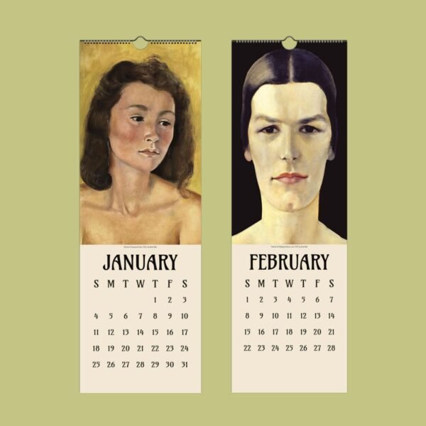 Vintage calendar with January and February portraits.