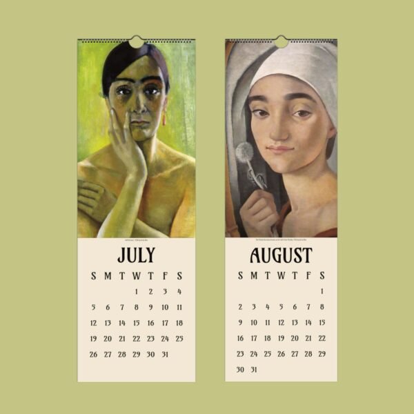 July and August calendar with paintings