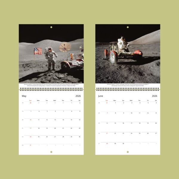 May June 2026 lunar calendar with astronaut images.
