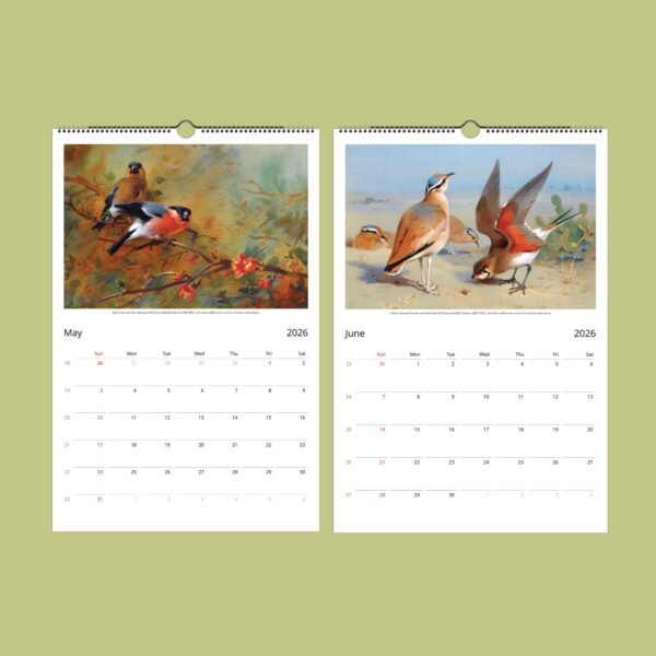 2026 May-June wall calendar with bird illustrations.