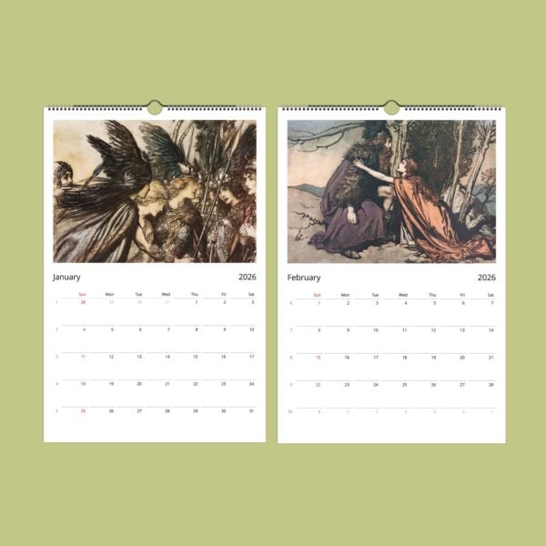 2026 calendar with fantasy art for January February