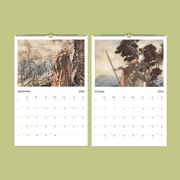 2026 calendar pages for September and October with art.