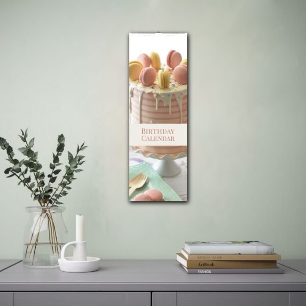 Birthday calendar with cake and macarons design.