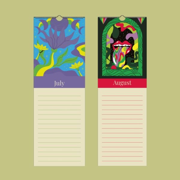 July and August abstract calendar pages