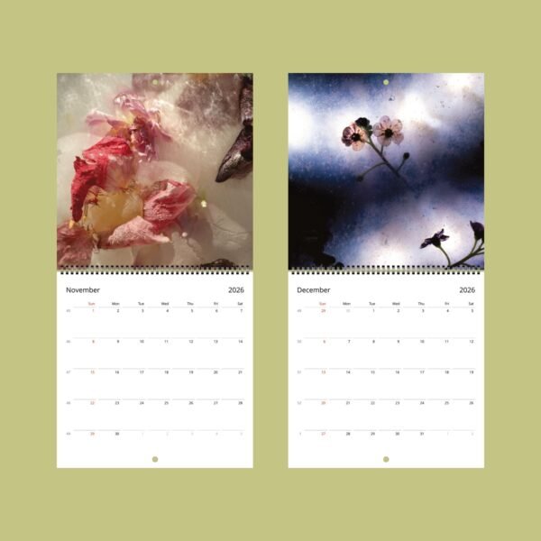 November and December 2026 calendar pages with floral art.