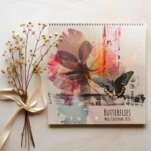 Butterflies 2026 wall calendar with floral design.