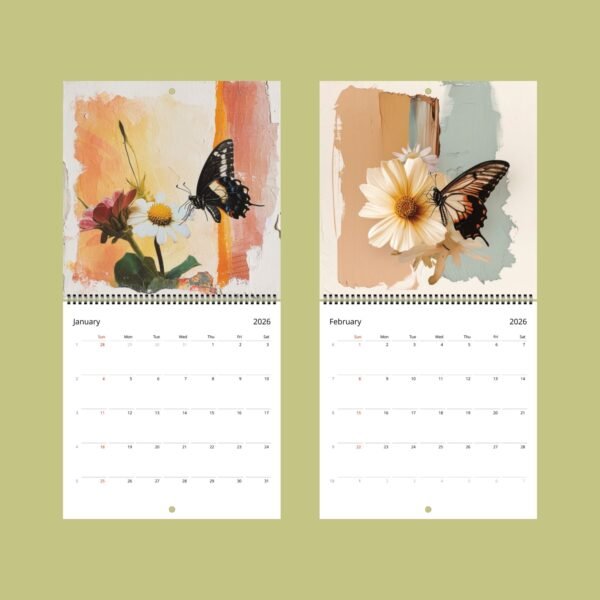 2026 calendar with flowers and butterflies