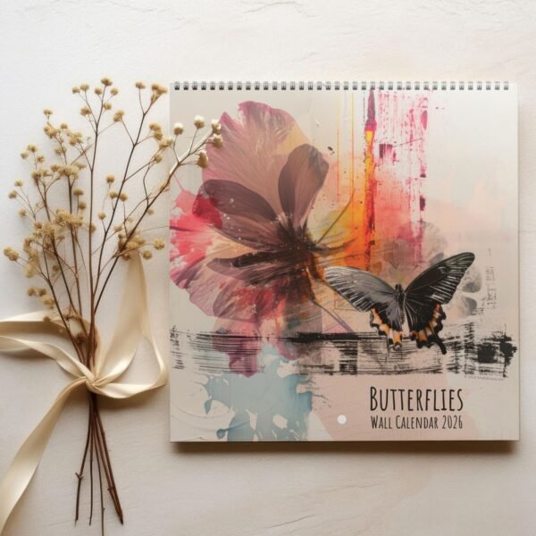 Butterflies 2026 wall calendar with floral design.