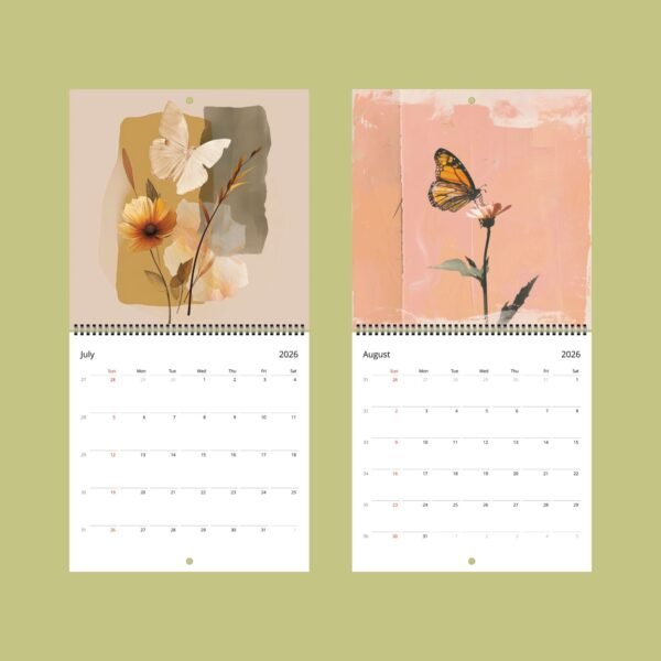 2026 calendar with floral and butterfly designs