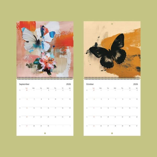 2026 calendar with butterfly artwork for September-October.