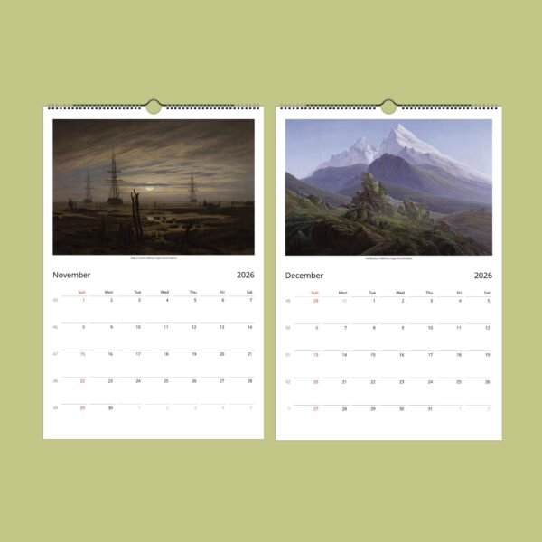 2026 calendar, November and December pages displayed.