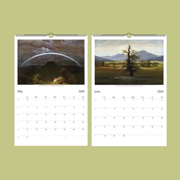 2026 art calendar pages for May and June.