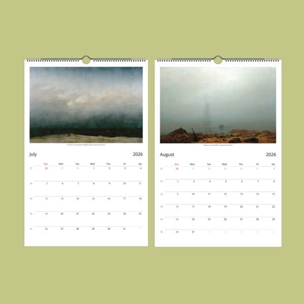 2026 calendar with July and August pages
