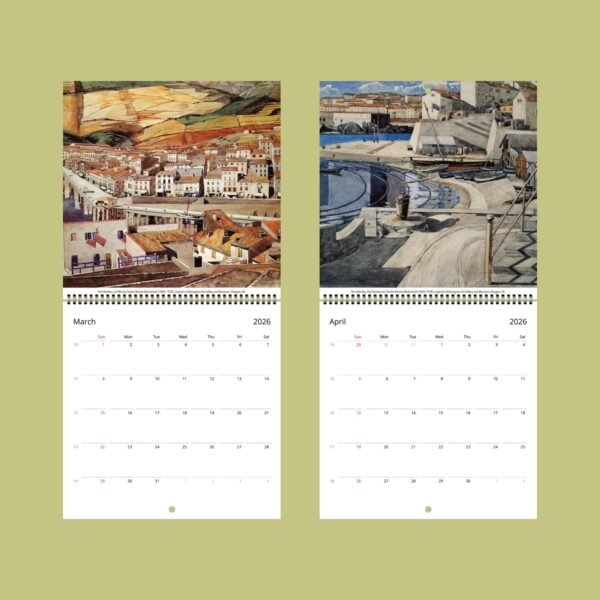 2026 calendar with March and April artworks.