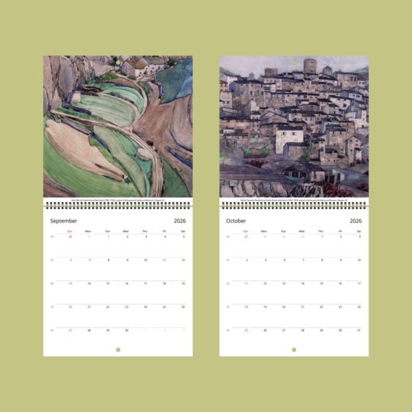 2026 calendar with artistic landscape paintings.