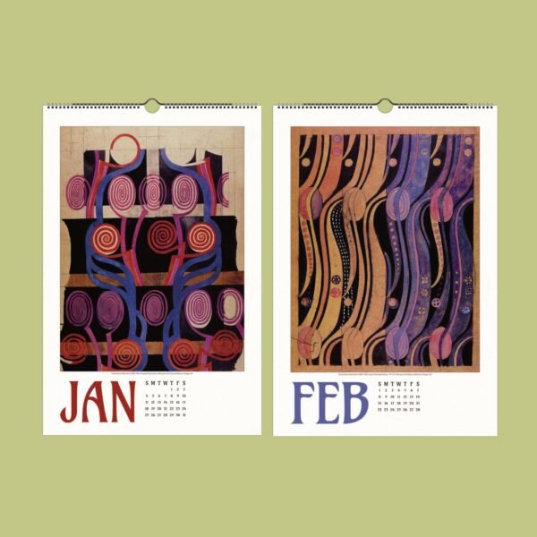 Artistic calendar pages for January and February.