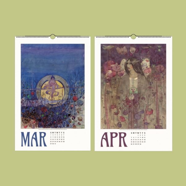Artistic calendar pages for March and April.