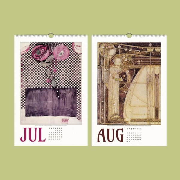 July and August artistic wall calendar pages.