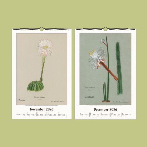 Botanical calendar pages for November and December 2026.
