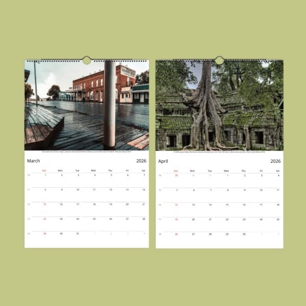 Calendar pages for March and April 2026.