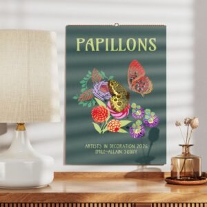 Papillons poster with colorful butterflies and flowers.
