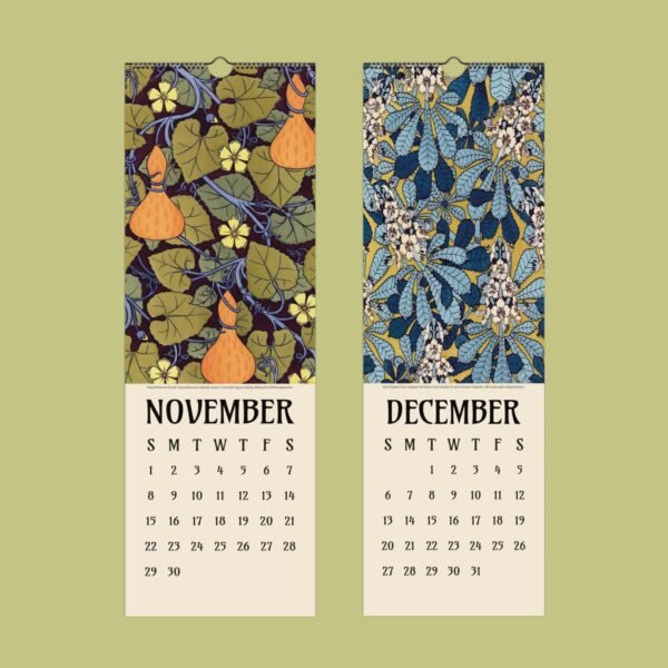 November and December calendars with floral designs.