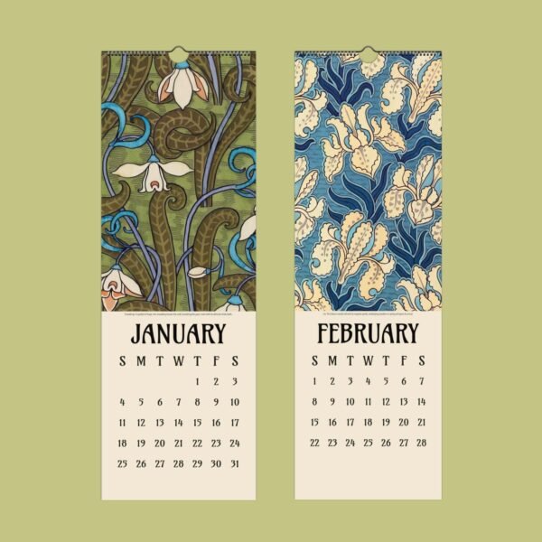 Decorative January and February floral calendar pages.