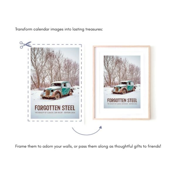 Classic car calendar transformation into framed art.