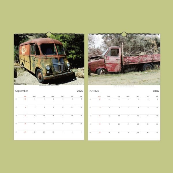 2026 calendar with vintage trucks images.