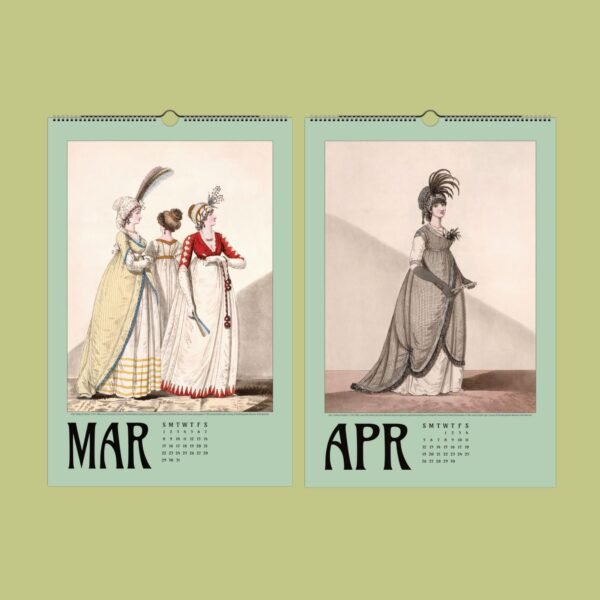 Vintage fashion calendar pages for March, April.