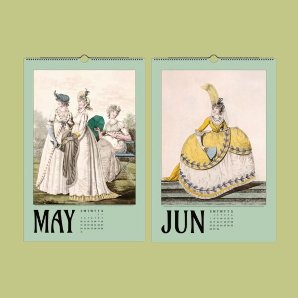 Vintage fashion illustrations for May and June.