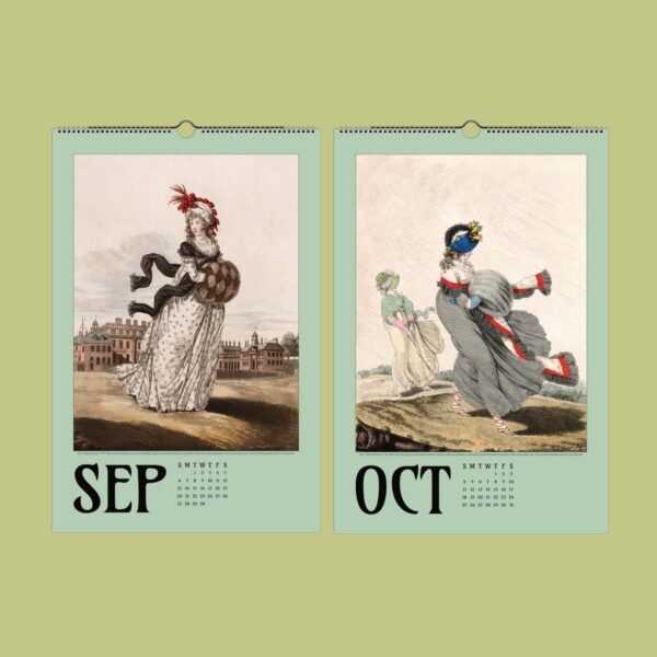 Vintage fashion calendar for September and October 2023.