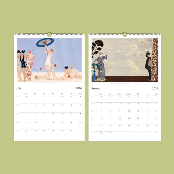 2026 wall calendar featuring vintage art for July, August.