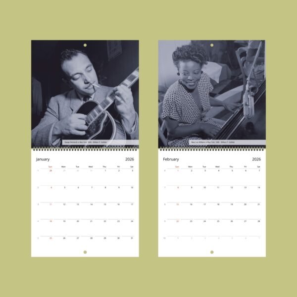 January-February 2026 music-themed calendar pages