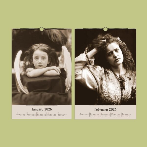 Vintage calendar with angelic and thoughtful portraits.