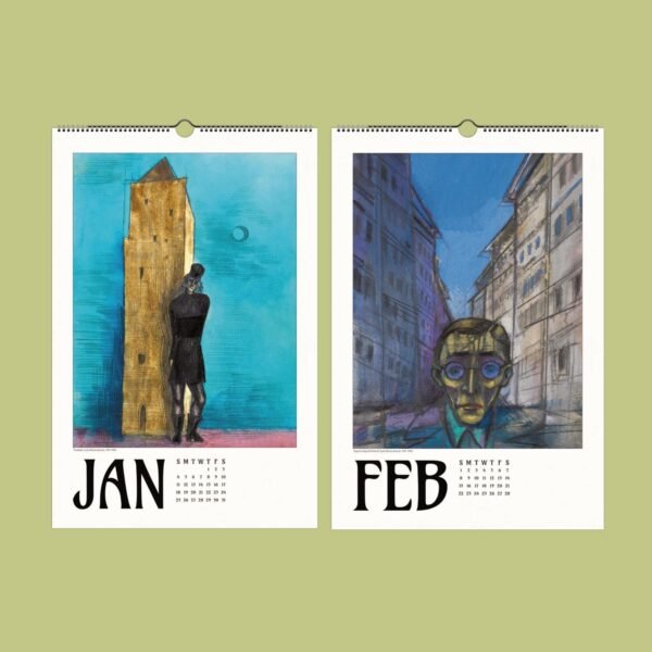 Artistic January and February calendar pages.