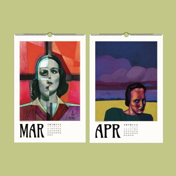 March and April surreal portrait calendar pages