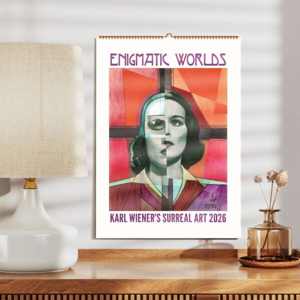 Karl Wiener's 2026 surreal art poster on wall.